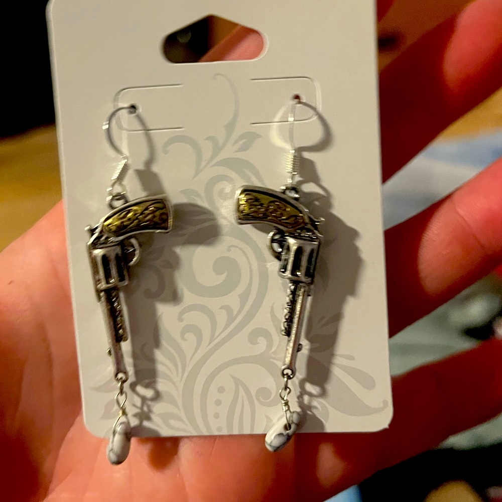 Handmade western pistol earrings
